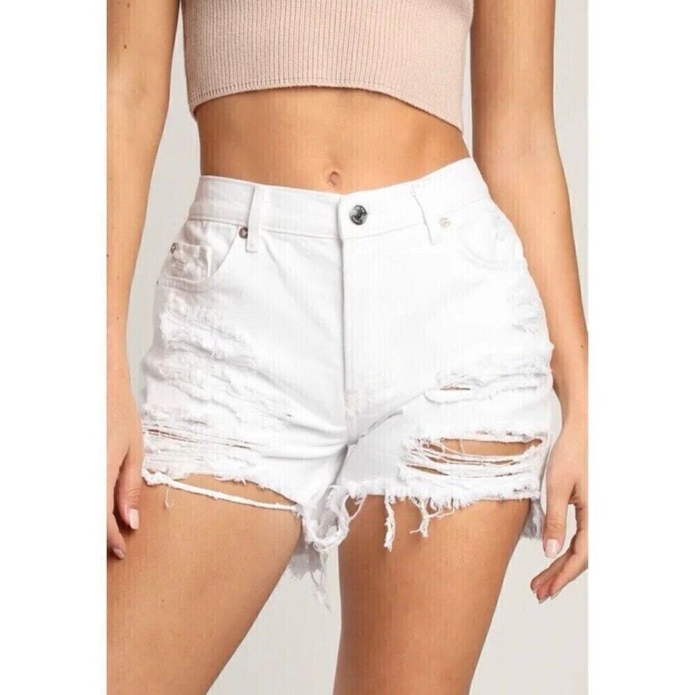 Free People Maggie Midrise Distressed White Shorts 30